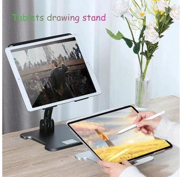 Alt view image 3 of 5 - Aluminum Desktop Tablet Stand Dual Axis Design Height/Angle Adjustable Smartphone Holder Tablets Drawing Stand for iPhone iPad