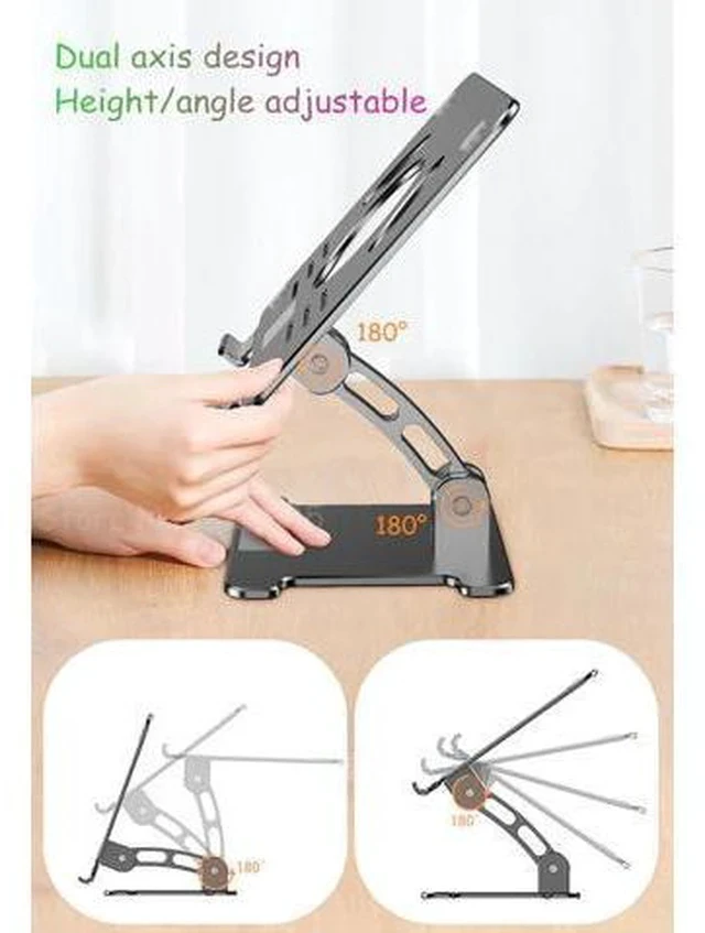 Alt view image 2 of 5 - Aluminum Desktop Tablet Stand Dual Axis Design Height/Angle Adjustable Smartphone Holder Tablets Drawing Stand for iPhone iPad