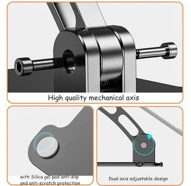 Alt view image 5 of 5 - Aluminum Desktop Tablet Stand Dual Axis Design Height/Angle Adjustable Smartphone Holder Tablets Drawing Stand for iPhone iPad