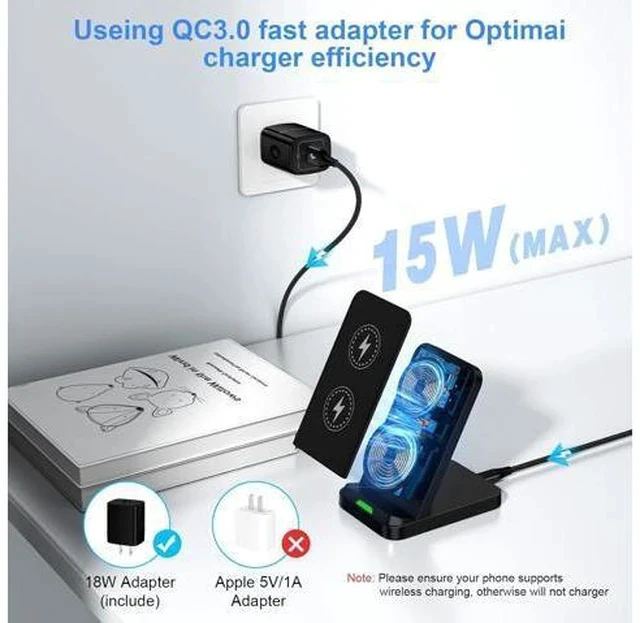Alt view image 2 of 7 - Wireless Charger Fast Charging Stand for Galaxy S25 FE/S25Ultra/S24 Plus/S23+/S22/S21/S20/S10 Wireless Phone Charger Android Desk Charging Station for Google Pixel 10 Pro XL with 18W Adapter