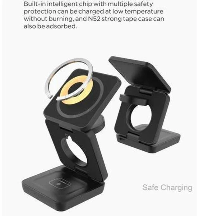 Alt view image 2 of 3 - Portable Foldable Multi-Functional 3 in 1 Magnetic Wireless Charger Dock 15W Fast Charging Stand for iPhone iWatch AirPods