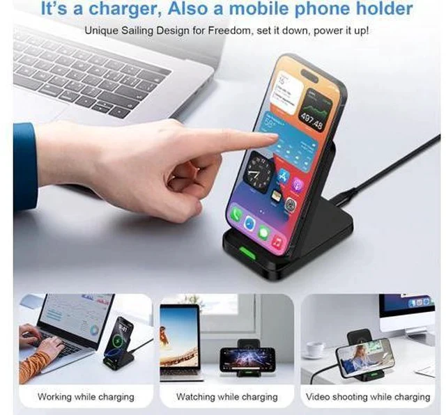 Alt view image 6 of 7 - Wireless Charger Fast Charging Stand for Galaxy S25 FE/S25Ultra/S24 Plus/S23+/S22/S21/S20/S10 Wireless Phone Charger Android Desk Charging Station for Google Pixel 10 Pro XL with 18W Adapter