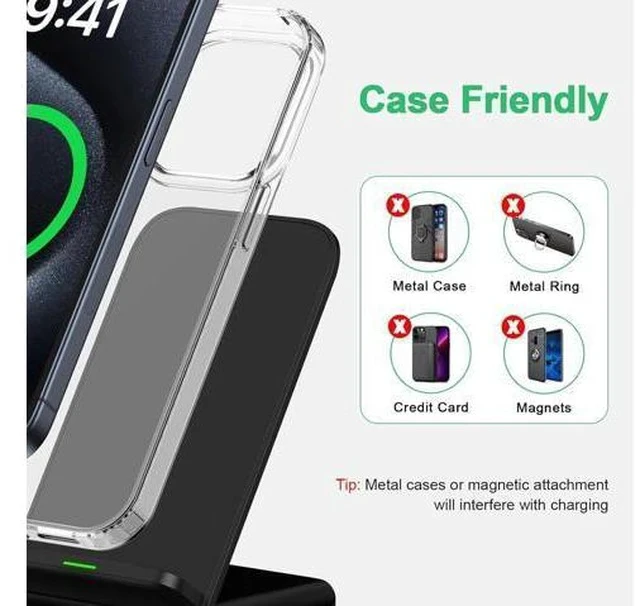 Alt view image 4 of 7 - Wireless Charger Fast Charging Stand Wireless Android Desk Phone Charger Pad 15W for Galaxy S24 S25 Ultra Plus S24FE S23FE S22 S21 Pixel 9 Pro iPhone 16/15 Pro Max with 18W Adapter