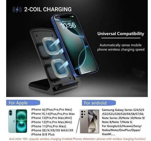 Alt view image 3 of 7 - 20W Fast Wireless Charger Wireless Charging Stand Compatible with iPhone 17 16 Pro 15 Pro 15 14 13 12 11 Series/X/XS Phone Charger for Galaxy S25/S24/S23/Note 20 Pixel 8/7 Pro/LG G8 etc