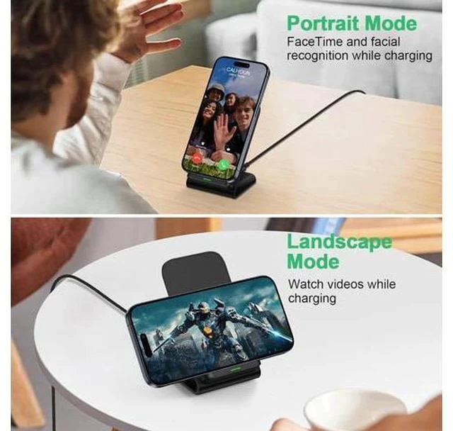 Alt view image 6 of 7 - Wireless Charger Fast Charging Stand Wireless Android Desk Phone Charger Pad 15W for Galaxy S24 S25 Ultra Plus S24FE S23FE S22 S21 Pixel 9 Pro iPhone 16/15 Pro Max with 18W Adapter