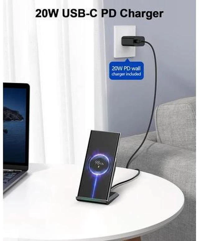 Alt view image 2 of 7 - Fast Wireless Charger with USB Phone Charger Qi Certified Charging Stand with 20W PD Adapter for iPhone 17/17 Pro/17 Pro Max/16/16 Plus/15/14/13/12 10W for Galaxy S25/S24/S23/S22/S21