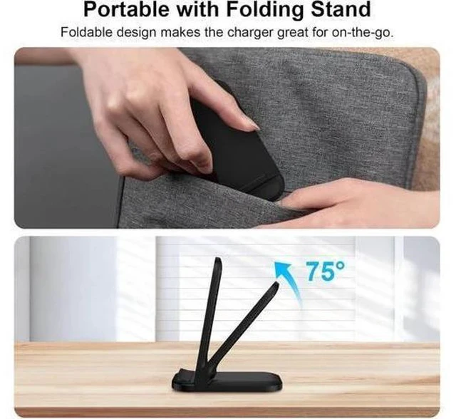 Alt view image 5 of 7 - Wireless Fast Charger Stand Foldable Wireless Charger Fast Charging Station Android Phone Charger Stand for Galaxy S25 Edge S25 Ultra S25 S24 S23 S22 S21 iPhone 16e 16 Pro Max 15 14 13