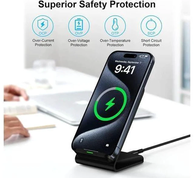 Alt view image 5 of 7 - Wireless Charger Fast Charging Stand Desk Phone Charger Stand Android Charging Station for Galaxy S24 Ultra S24+ S24 S23 FE S22 S21 S20 S10 S9 S8 iPhone 15 Pro Max Plus 14 with Adapter