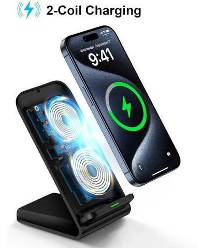Alt view image 3 of 7 - Wireless Charger Fast Charging Stand Desk Phone Charger Stand Android Charging Station for Galaxy S24 Ultra S24+ S24 S23 FE S22 S21 S20 S10 S9 S8 iPhone 15 Pro Max Plus 14 with Adapter