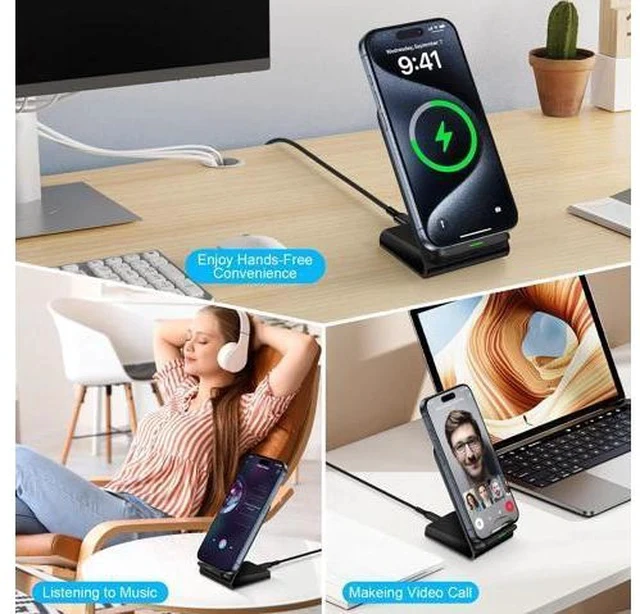 Alt view image 6 of 7 - Wireless Charger Fast Charging Stand Desk Phone Charger Stand Android Charging Station for Galaxy S24 Ultra S24+ S24 S23 FE S22 S21 S20 S10 S9 S8 iPhone 15 Pro Max Plus 14 with Adapter