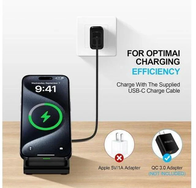 Alt view image 7 of 7 - Wireless Charger Fast Charging Stand Desk Phone Charger Stand Android Charging Station for Galaxy S24 Ultra S24+ S24 S23 FE S22 S21 S20 S10 S9 S8 iPhone 15 Pro Max Plus 14 with Adapter