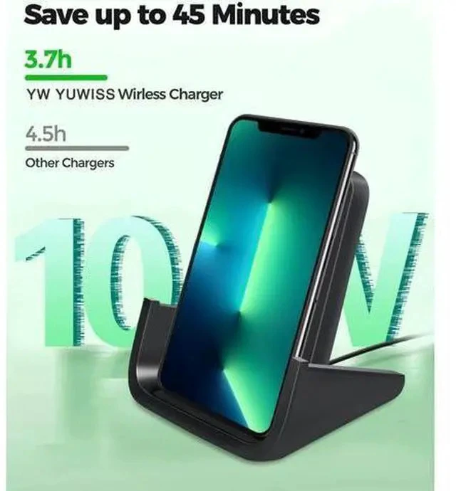 Alt view image 2 of 7 - Wireless Charger YUWISS Wireless Charging Stand Cordless Charger 10/7.5/5W Compatible with iPhone 14 13 12/12 /11Pro Max/XR/XS Max/XS/X/8/8Plus Galaxy S22/S21/S9/S9+/S8/S8+ Note