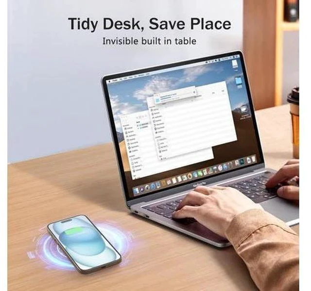 Alt view image 3 of 7 - Wireless Magnetic Charger Desk Mount 15W Fast Charger for iPhone 17 16 Pro Max 15 14 13 12 Series Magnet Qi Charging Pad/Station for AirPods Recessed Hidden Under Desktop Hole Save Nightstand Space