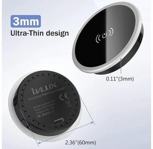 Alt view image 5 of 7 - Wireless Magnetic Charger Desk Mount 15W Fast Charger for iPhone 17 16 Pro Max 15 14 13 12 Series Magnet Qi Charging Pad/Station for AirPods Recessed Hidden Under Desktop Hole Save Nightstand Space