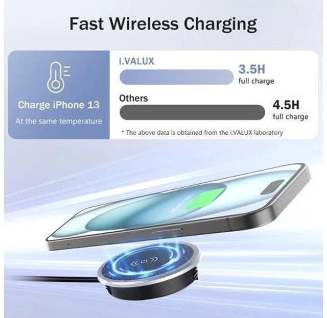 Alt view image 4 of 7 - Wireless Magnetic Charger Desk Mount 15W Fast Charger for iPhone 17 16 Pro Max 15 14 13 12 Series Magnet Qi Charging Pad/Station for AirPods Recessed Hidden Under Desktop Hole Save Nightstand Space