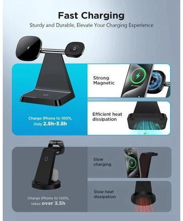 Alt view image 5 of 7 - Charging Station for Multiple Devices : 3 in 1 Magnetic Wireless Charger Stand for Mag Safe iPhone - Nightstand Charging Dock for iPhone 16 15 14 13 12 Pro Max Plus Watch Airpods