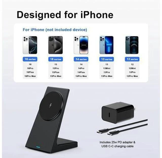 Alt view image 7 of 7 - for MagSafe Charger Stand 20W Fast Magnetic Wireless Charging Station with 25W PD AdapterStickable Desk Wireless Charger for iPhone 17/16/15/14/13/12 Pro/Pro Max Series