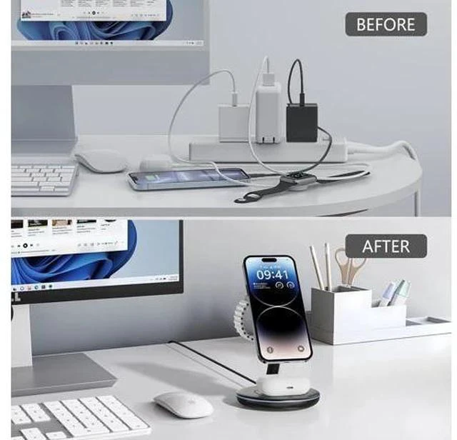 Alt view image 7 of 7 - 2025 3 in 1 Charging Station for iPhone AirPods Watch with Mag-Safe Charger Wireless Charger Stand for iPhone 17 16 15 14 13 12 Series AirPods iWatch Series - Gifts for Wife & Husband