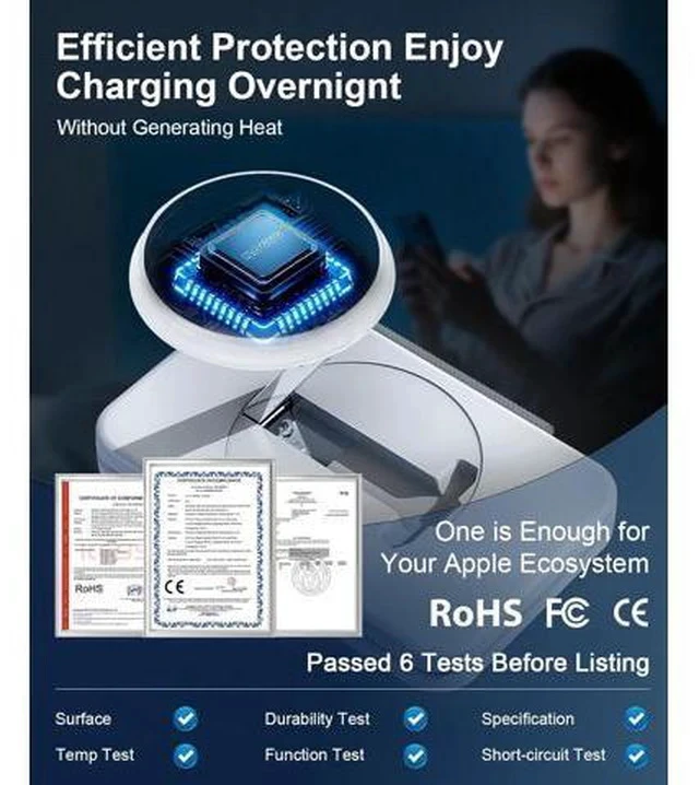 Alt view image 3 of 7 - 3 in 1 Magnetic Wireless Charger for Multiple Devices Foldable Fast Charging Station - Magsafe Charger Stand Travel Charger Pad for iPhone 17 16 15 14 13 12 Series/ Watch/