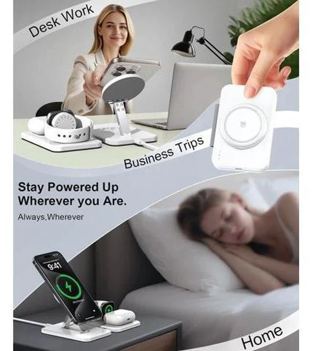 Alt view image 7 of 7 - 3 in 1 Magnetic Wireless Charger for Multiple Devices Foldable Fast Charging Station - Magsafe Charger Stand Travel Charger Pad for iPhone 17 16 15 14 13 12 Series/ Watch/