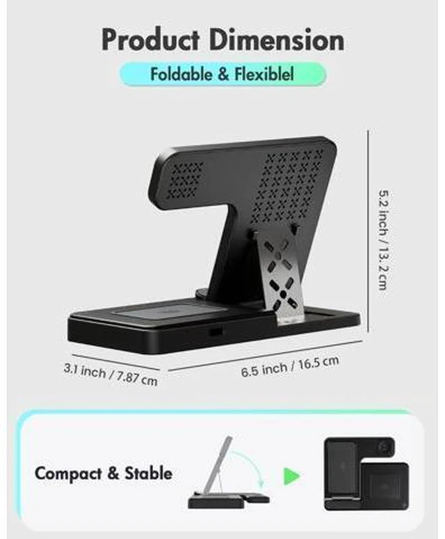 Alt view image 4 of 7 - Wireless Charger iPhone Charging Station: 3 in 1 Charger Stand Multiple Devices for - iPhone 17 16e 16 15 14 Pro Max 13 12 11 - Watch 10 9 8 7 6 5 4 3 2 SE and Ultra Series - Airpods 4 3 Pro