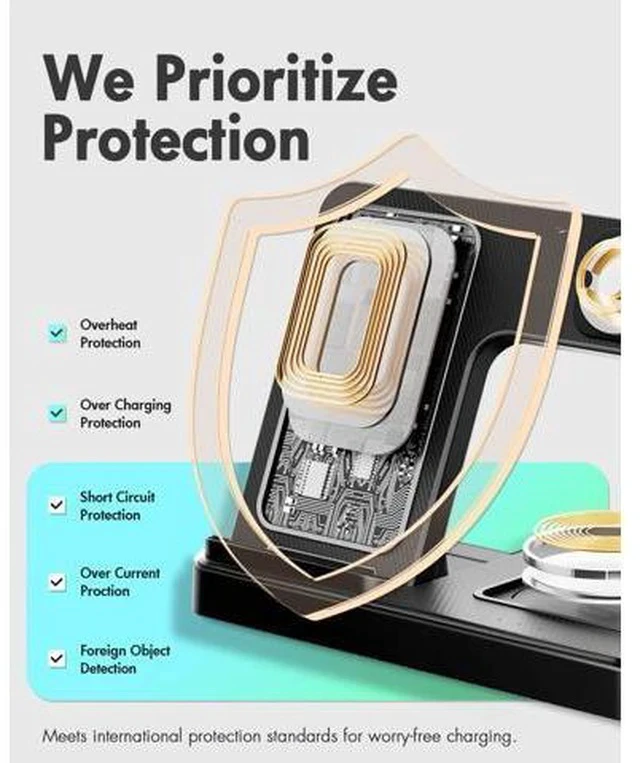 Alt view image 6 of 7 - Wireless Charger iPhone Charging Station: 3 in 1 Charger Stand Multiple Devices for - iPhone 17 16e 16 15 14 Pro Max 13 12 11 - Watch 10 9 8 7 6 5 4 3 2 SE and Ultra Series - Airpods 4 3 Pro