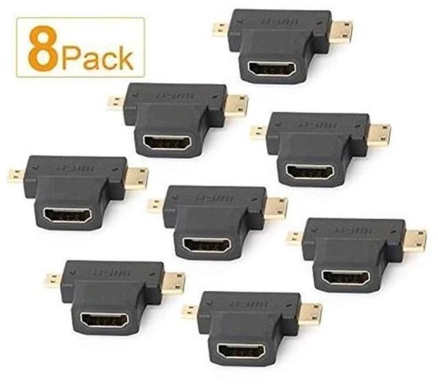 Main image of Micro HDMI to HDMI Adapter|HDMI to Mini HDMI Adapter|Micro HDMI to Mini HDMI Adapter,Mini and Micro HDMI to HDMI 2 in 1 T HDMI Coupler-8Pack