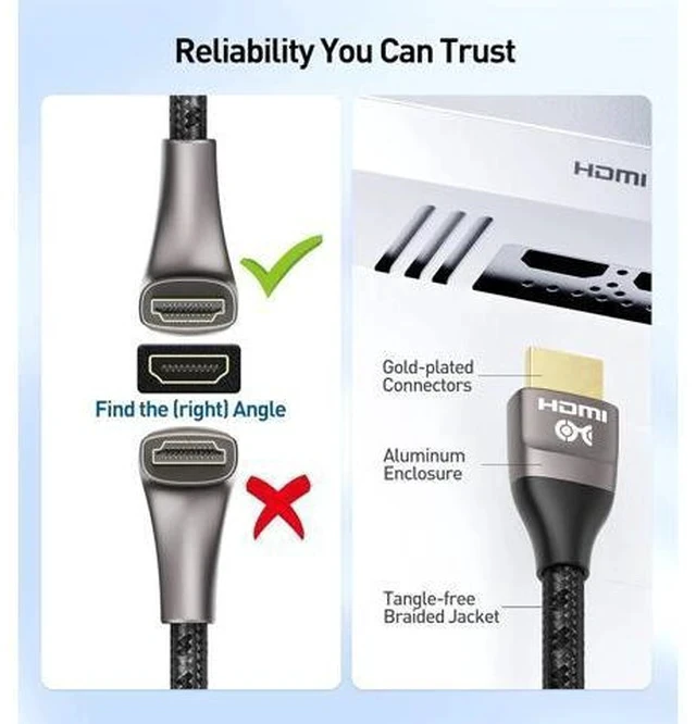 Alt view image 5 of 7 - 48Gbps Ultra HD 8K Right Angle HDMI Cable 6.6 ft (270 Degree HDMI Cable) with 8K@60Hz 4K@240Hz and HDR Support in Black