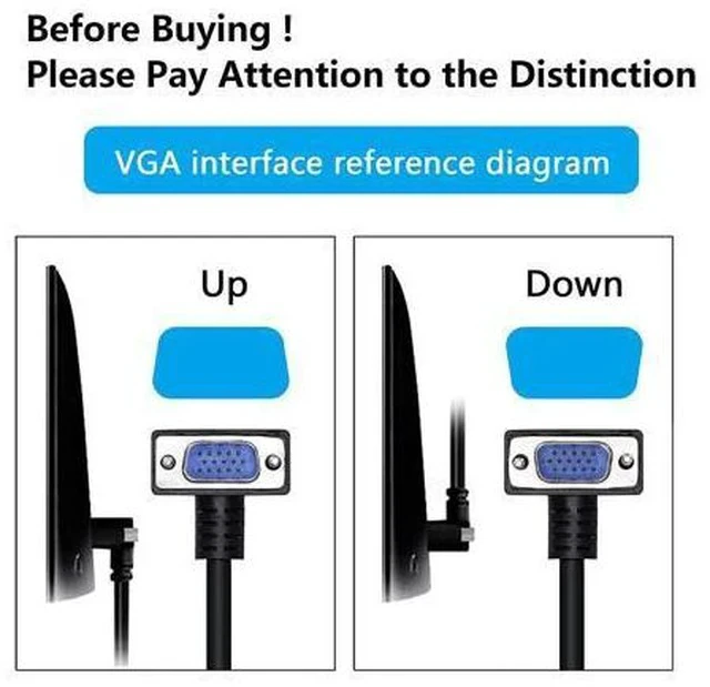 Alt view image 3 of 7 - 90 Degree VGA Cable Down Angle VGA Male to VGA Female Cable 1080P Full HD Computer Monitor Cable 0.5M (Down)