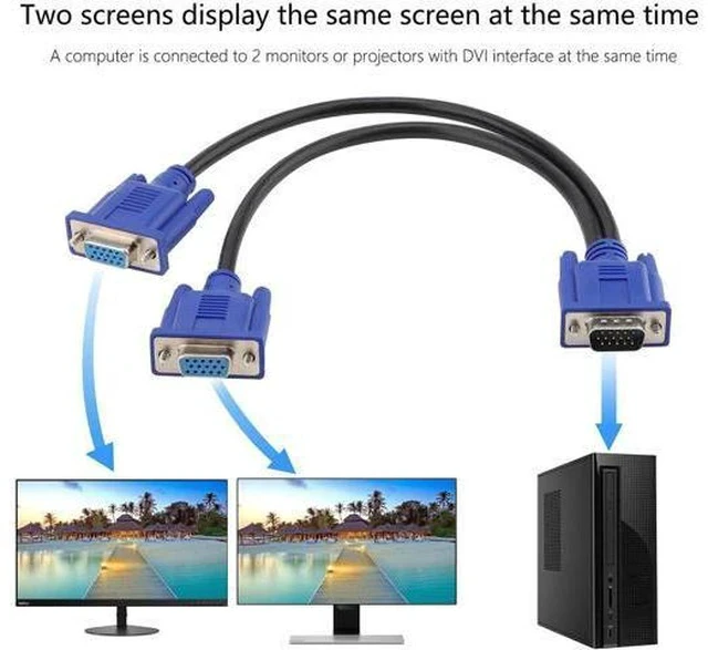 Alt view image 6 of 7 - Pasow VGA to VGA Monitor Cable 3 Feet + VGA Splitter Cable (VGA Y Cable) for Screen Duplication