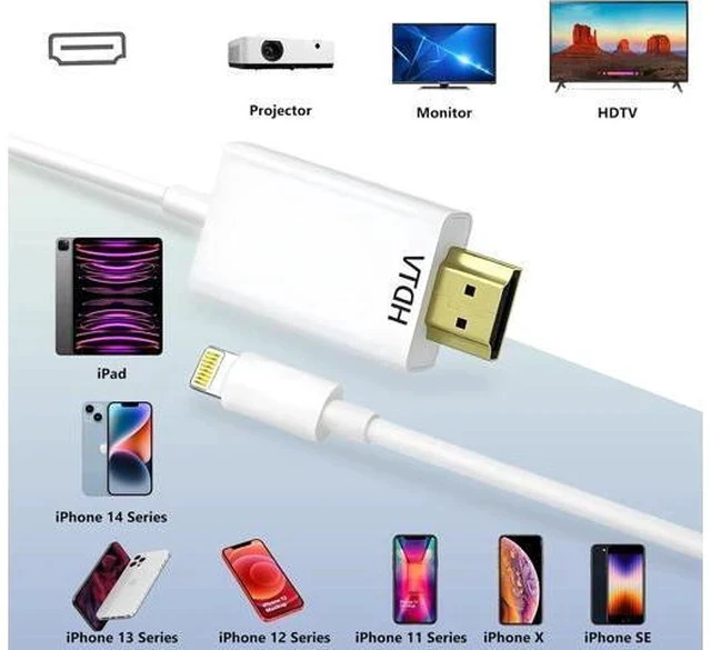 Alt view image 6 of 7 - Lightning to HDMI Cable for iPhone Digital AV Adapter 1080P HD Video Sync Screen Connector iPhone to HDMI for TV Projector Monitor 6.6FT