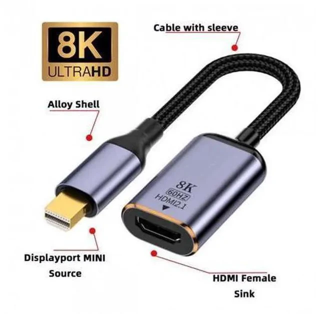 Alt view image 4 of 7 - FVH CY DP-056-MDP Mini DisplayPort 1.4 Source to HDMI 2.0 Display 8K 60hz UHD 4K MINI-DP to HDMI Female Monitor Adapter Cable