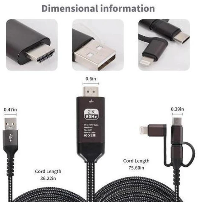Alt view image 6 of 7 - HDMI Cable to TV Adapter 2k 60Hz 1080P Phone to TV HDTV AV Adapter for Android Phone Type C 3-in-1 Design Multi-Function Plug & Play HDMI Cable Compatible with TV/PS5/HDTV/Blu-ray