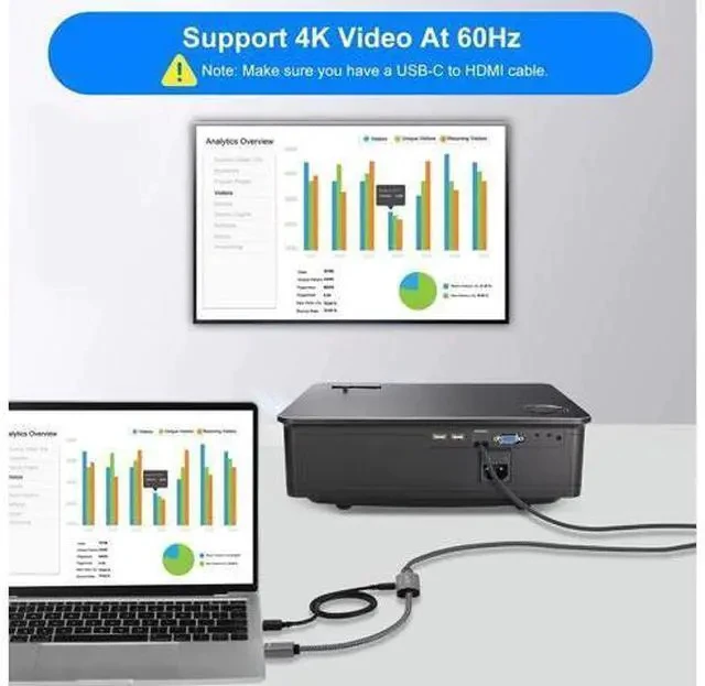 Alt view image 4 of 6 - HDMI Male to USB-C Female Cable Adapter with USB C Power Cable Uni-Directional HDMI (source) to Type C 3.1 (display) Converter 4K 60Hz Thunderbolt 3 Adapter for MacBook Pro Surface Xreal Air