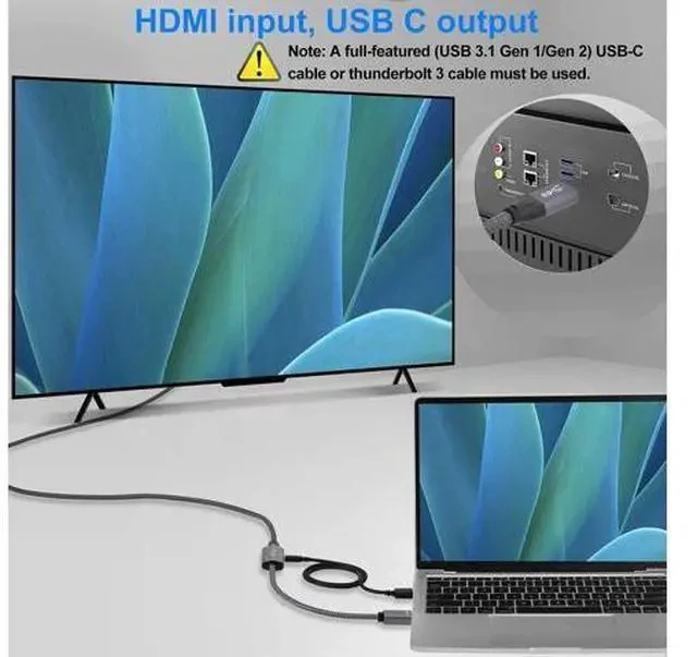Alt view image 5 of 6 - HDMI Male to USB-C Female Cable Adapter with USB C Power Cable Uni-Directional HDMI (source) to Type C 3.1 (display) Converter 4K 60Hz Thunderbolt 3 Adapter for MacBook Pro Surface Xreal Air