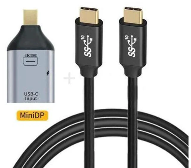 Alt view image 2 of 6 - 10Gbps Cable 100W & USB-C Type C Female Source to Mini Displayport DP Sink HDTV & PD Power Adapter 4K 60hz 1080p