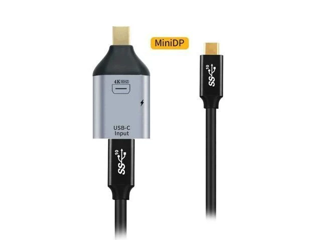 Alt view image 6 of 6 - 10Gbps Cable 100W & USB-C Type C Female Source to Mini Displayport DP Sink HDTV & PD Power Adapter 4K 60hz 1080p