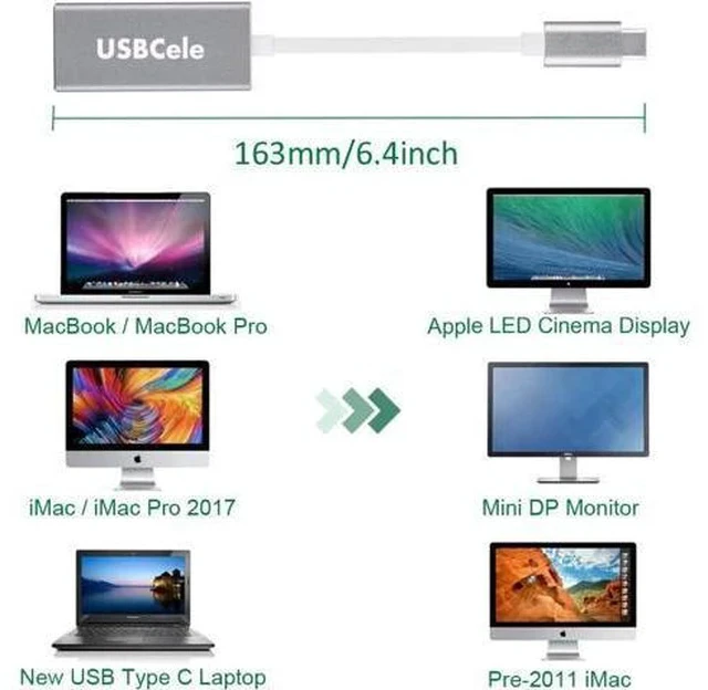 Alt view image 5 of 7 - USB-C (Thunderbolt 3) to Mini DisplayPort Adapter USB Type C to Mini Display Port 4K Cable Adapter for MacBook Pro iMac LED Cinema Display and More
