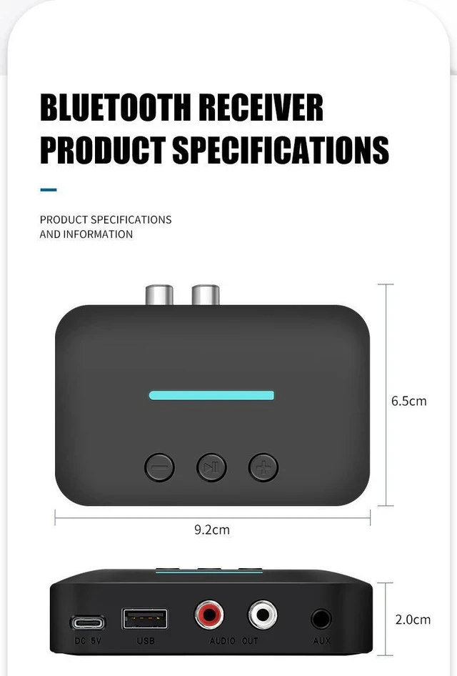 Alt view image 6 of 6 - Bluetooth 5.3 Audio Receiver with USB Drive Playback Wireless Adapter for Old Speakers / Home Stereo / Car Audio, 3.5mm AUX & RCA Output