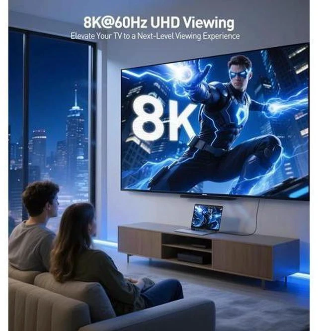 Alt view image 3 of 7 - 48Gbps Ultra HD 8K Right Angle HDMI Cable 6.6 ft (270 Degree HDMI Cable) with 8K@60Hz 4K@240Hz and HDR Support in Black