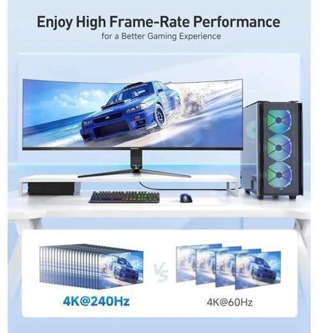 Alt view image 4 of 7 - 48Gbps Ultra HD 8K Right Angle HDMI Cable 6.6 ft (270 Degree HDMI Cable) with 8K@60Hz 4K@240Hz and HDR Support in Black