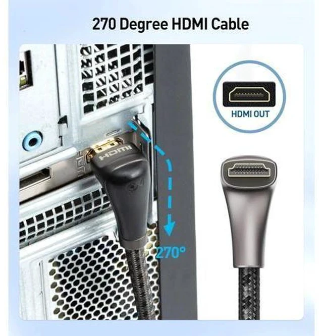 Alt view image 6 of 7 - 48Gbps Ultra HD 8K Right Angle HDMI Cable 6.6 ft (270 Degree HDMI Cable) with 8K@60Hz 4K@240Hz and HDR Support in Black