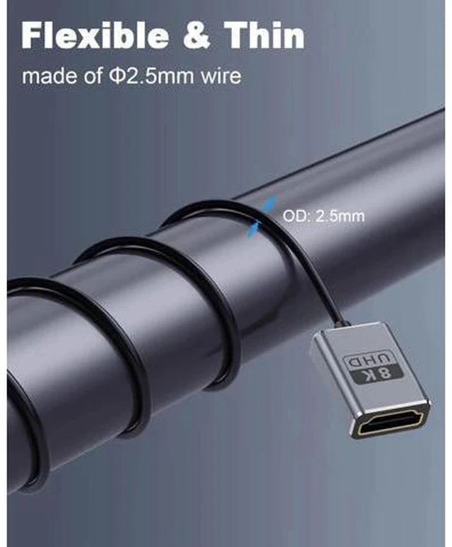Alt view image 3 of 7 - 8K 90 Degree HDMI Extension Cable 1FT Down Angle HDMI Male to Female Cable (48Gbps Bandwidths 8K@60Hz 4K@240Hz) for GH5S PS5 Xbox One Monitor PC