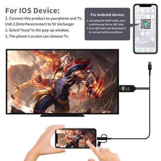 Alt view image 2 of 7 - HDMI Cable to TV Adapter 2k 60Hz 1080P Phone to TV HDTV AV Adapter for Android Phone Type C 3-in-1 Design Multi-Function Plug & Play HDMI Cable Compatible with TV/PS5/HDTV/Blu-ray