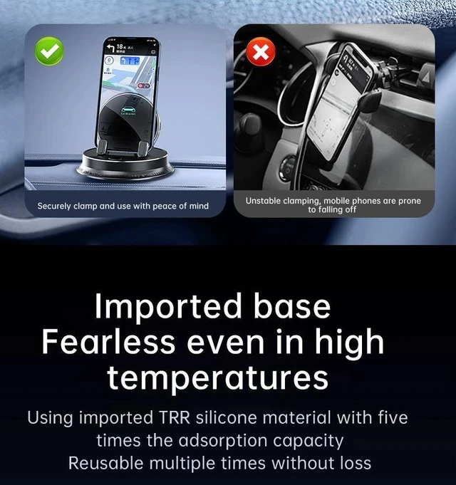 Alt view image 4 of 7 - Car Dashboard Phone Holder A9 Premium Anti-Slip Stand, Stable Support for Navigation / Smartphones, Universal Dashboard Mount - black