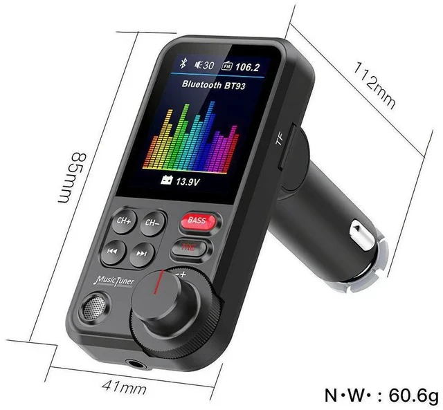 Alt view image 7 of 7 - BT93 Car Bluetooth MP3 Player QC3.0 Fast Charging, HiFi Lossless Music, Hands-Free FM Transmitter for Car/Truck