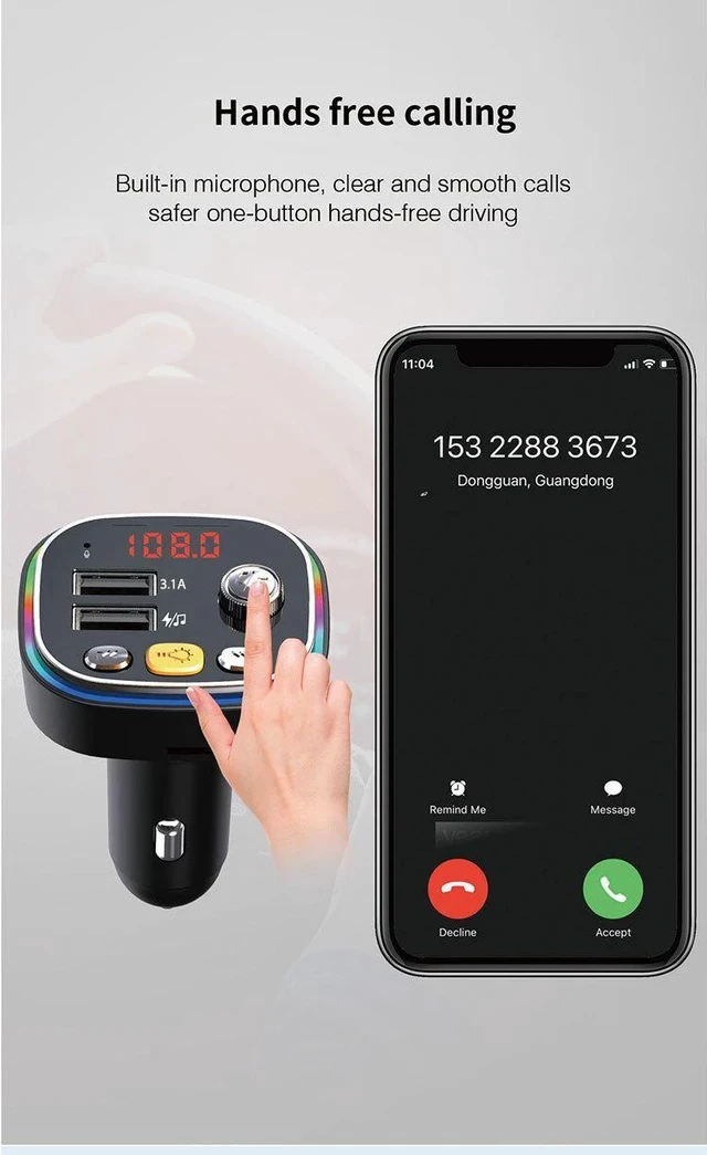 Alt view image 4 of 6 - C20 Car Bluetooth MP3 Player FM Transmitter, Hands-Free Calling, Quick Charge, USB/TF Card Playback