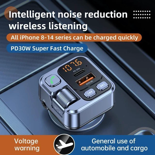 Alt view image 2 of 5 - Car MP3 Player with FM Transmitter PD30W Fast Charging + 2.4A Port, Bluetooth Hands-Free & AUX Playback Car Charger