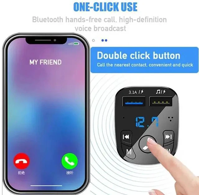 Alt view image 4 of 7 - Car Bluetooth MP3 Player FM Transmitter, Hands-Free Calling, Music Player with U-Disk / TF Card Support, Car Charger