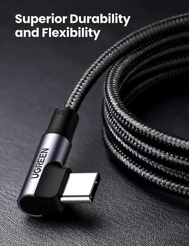 Alt view image 5 of 7 - UGREEN USB C to USB C Cable 100W Fast Charging 6FT - Right Angle 5A Type C PD Nylon Braided Charging Cord Compatible for MacBook Pro Air iPad Pro 2020 Chromebook Galaxy S21 S20 Note 20 Dell XPS Pixel